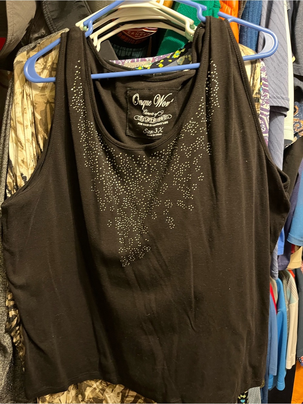 Onque Woman Black Tank Top with Rhinestone Detail